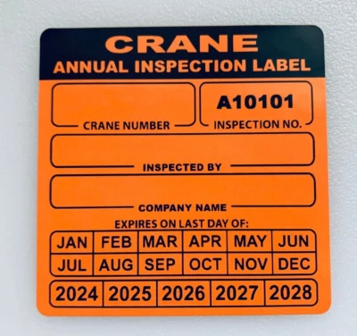 ERMAPRINTS (Qty 10) CRANE INSPECTION STICKER LABEL ANNUAL INSPECTION CERTIFICATE 3" x 3"