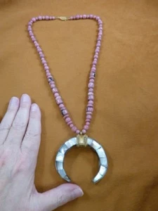 (v620-4) WHITE Paua shell Mosaic circle pendant 24" pink Rhodonite gem Necklace - Picture 1 of 5