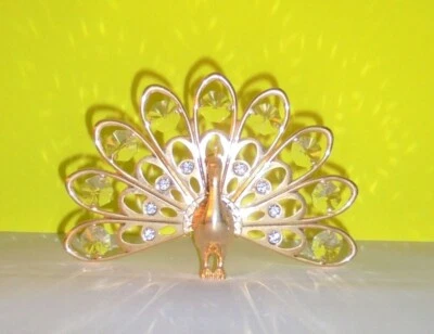 Sammel-Dekofigur Pfau, Glücksbringer, Swarovski Crystal 24K vergoldet H9,5XB14cm - Bild 1 von 4