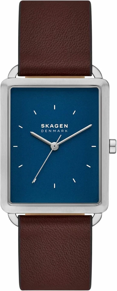 SKAGEN Mens Watch Hagen Rectangular 36mm Blue Dial Brown Leather SKW6930