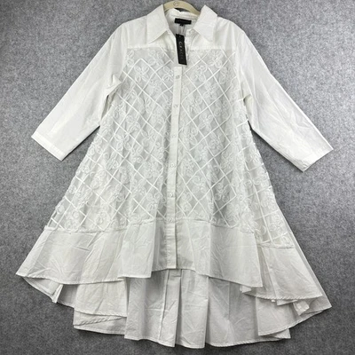 Vestido Camisa Garcia Mujer Pequeño Blanco Floral Gran Tamaño Ojales Lagenlook NUEVO $129 Foto 1 de 4