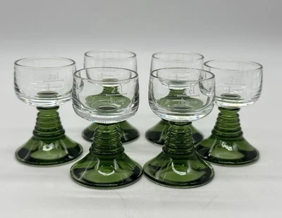 Juego De Colección De 6 Copas De Vino Alemanas Roemer 0.2L Verde Colmena Vástago Usado En Excelente Condición Foto 1 de 4