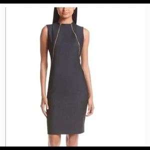 Calvin Klein Navy Zip-Trim Sleeveless Sheath Dress – Size 6 Knee Length - Picture 1 of 7