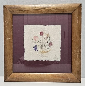 Vintage Framed Pressed Dried Wildflowers on Paper by Interia 1992 Cottagecore - Picture 1 of 5
