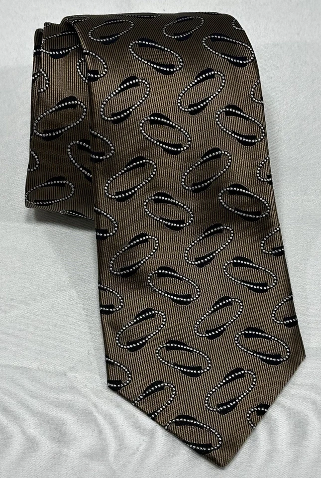 Галстук Isaia Napoli золотой геометрический 7-кратный шелковый галстук сделано в Италии 58 дюймов x 3,5 дюйма - Изображение 1 из 4