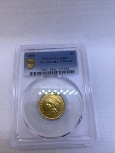 Tres dólares de oro de $3 de 1866 graduación profesional raro muy bajo de colección - Imagen 1 de 6