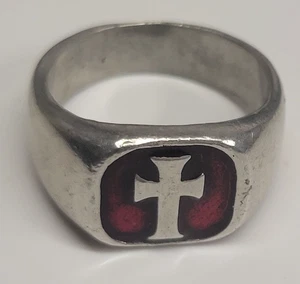 Men's Cross Signet Ring - BSD - Red Enamel - size 11 - Picture 1 of 4
