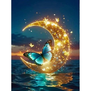 Sea Moon 5D Butterfly Diamond Painting Kit, Full Drill DIY Gem Art, 12x16in - Picture 1 of 7