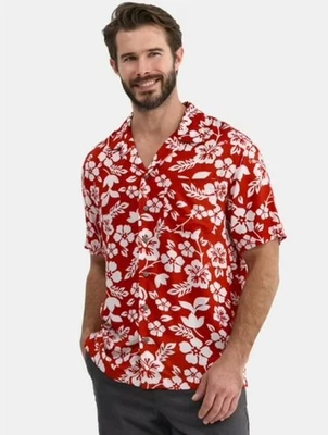 NUEVO NUEVO CON ETIQUETAS Para Hombres Talla Grande (42-44) Rojo Hawaiano Tropical Estampado Floral Camisa Abotonada Foto 1 de 4