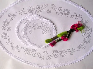 Printed Dressing Table Chewal Set to hand embroider flowers cotton CS0028 - Picture 1 of 1