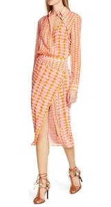 ALTUZARRA Constantina Wrap-effect Gingham Pink Orange Check Shirt dress, 42, 10 - Picture 1 of 14