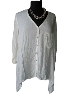 NWT $78 KAREN KANE Ivory Roll Tab Sharkbite Oversized Relaxed Top Blouse  M - Picture 1 of 3