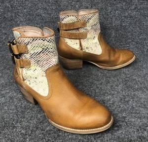 Cat Caterpillar Womens 8.5 Brown Leather Buckle Ankle Booties Boot W/Snake Print - Picture 1 of 8