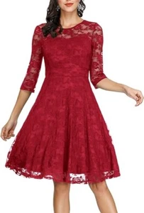 Women's Vintage Floral A-Line Formal Cocktail Midi Dress by JASAMBAC Wine Red S - Picture 1 of 24