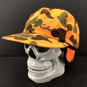 Vtg Cabelas Orange Camo Hunting Ear Flap Mens Hat Insulated Winter Baseball Cap - Picture 1 of 10