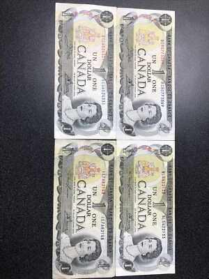 1973 Canada $1 Notes /  VF - AU ; Lot Of 4 - Image 1 of 4