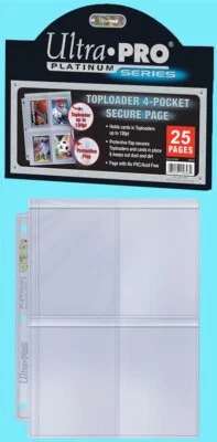 25 páginas ULTRA PRO PLATINUM SEGURAS DE 4 BOLSILLOS para hojas de tarjetas de carpeta TOPLOADERS  Foto 1 de 3