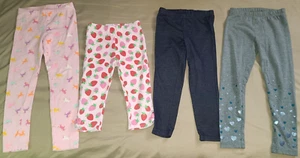 4 pair girls LEGGINGS size 6 capri pink STRAWBERRIES UNICORNS, blue, gray hearts - Picture 1 of 22