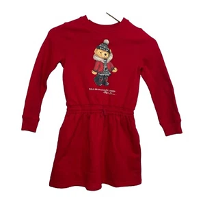 Polo Ralph Lauren Girls Polo Bear Sweatshirt Dress size S (7) Red - Picture 1 of 8