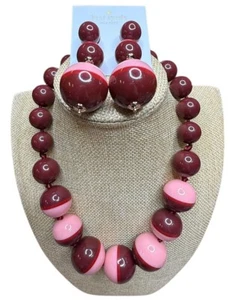 Kate Spade In A Flash Huge Beads Chunky Statement Necklace Earrings Red Pink - Picture 1 of 7