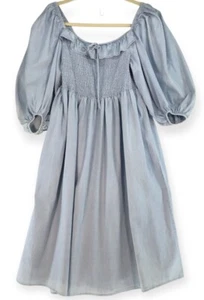 ELOQUII Midi Maxi Dress Women's 24 Light Denim Blue Milkmaid Peasant Prarie - Picture 1 of 19