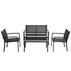 Black Patio Furniture Set Garden Conversation Poolside Chairs Glass Table