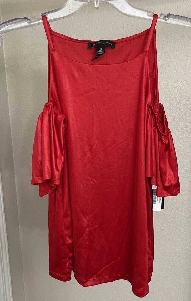 Inc International Concepts Red Size XS Blouse Flutter Sleeve Cold-shoulder Top