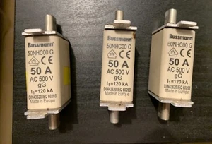 New Bussmann fuses 50A , AC500V gG  I1=120kA  50NHC00 G  - Bild 1 von 2