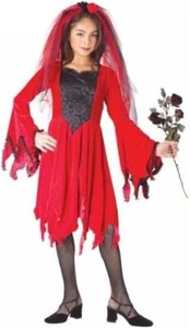 Velvety Devil Bride Demon Satan Red Fancy Dress Up Halloween Child Costume - Picture 1 of 8