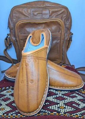 Zapatillas Babouches Tradicionales Marroquíes para Hombre Hechas a Mano Cuero Dorado Original Foto 1 de 4