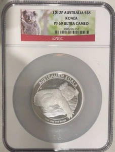 2012P Australia S$1 Koala High Relief NGC PF 69 Ultra Cameo 5 OZ Silver - Picture 1 of 2