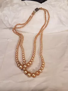 Antique Graduated Faux Pearl Double Strand Necklace Sterling Silver Clasp 16" - Picture 1 of 21