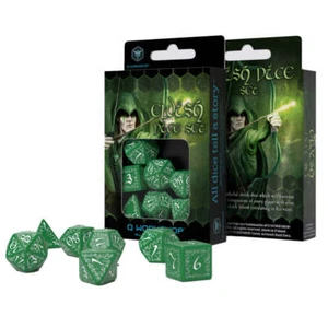 Q Workshop Elvish Highly Collectible High Quality Dice Set 7pcs (Green & White) - Picture 1 of 1
