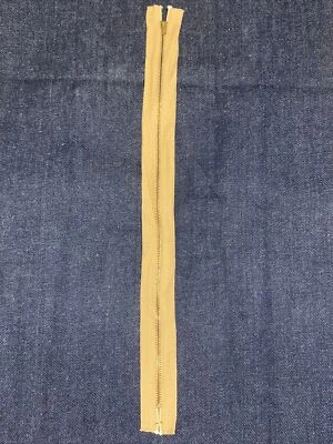 1 винтажная 16-дюймовая латунная металлическая молния консо размер 3 США желтовато-коричневая хлопчатобумажная ткань HBT - Изображение 1 из 4