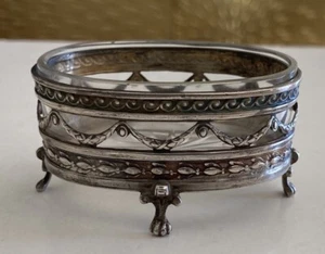 Vintage Victorian Sterling Silver Lion Feet Open Salt Clear Glass Insert - Picture 1 of 14