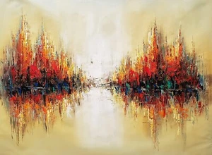 Abstract #3F-eb05,  36x48, 100% Hand Painted Oil Painting on Canvas - Picture 1 of 6