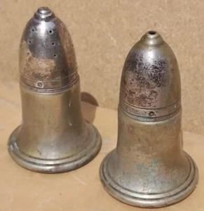 Vintage Antique Brass silver decorative salt & pepper pots pair 2 EPNS Bullets - Picture 1 of 8