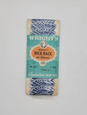 Vintage Wright's Rick Rack Trim Mercerized Blue metallic unopened Trimtex - Image 1 of 4