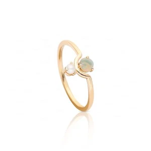 ANILLO DE PIEDRAS PRECIOSAS DE ÓPALO-PERLA GENUINO ORO 14K JOYERÍA FINA TALLA-3 EE. UU. A 8 EE. UU. - Imagen 1 de 9