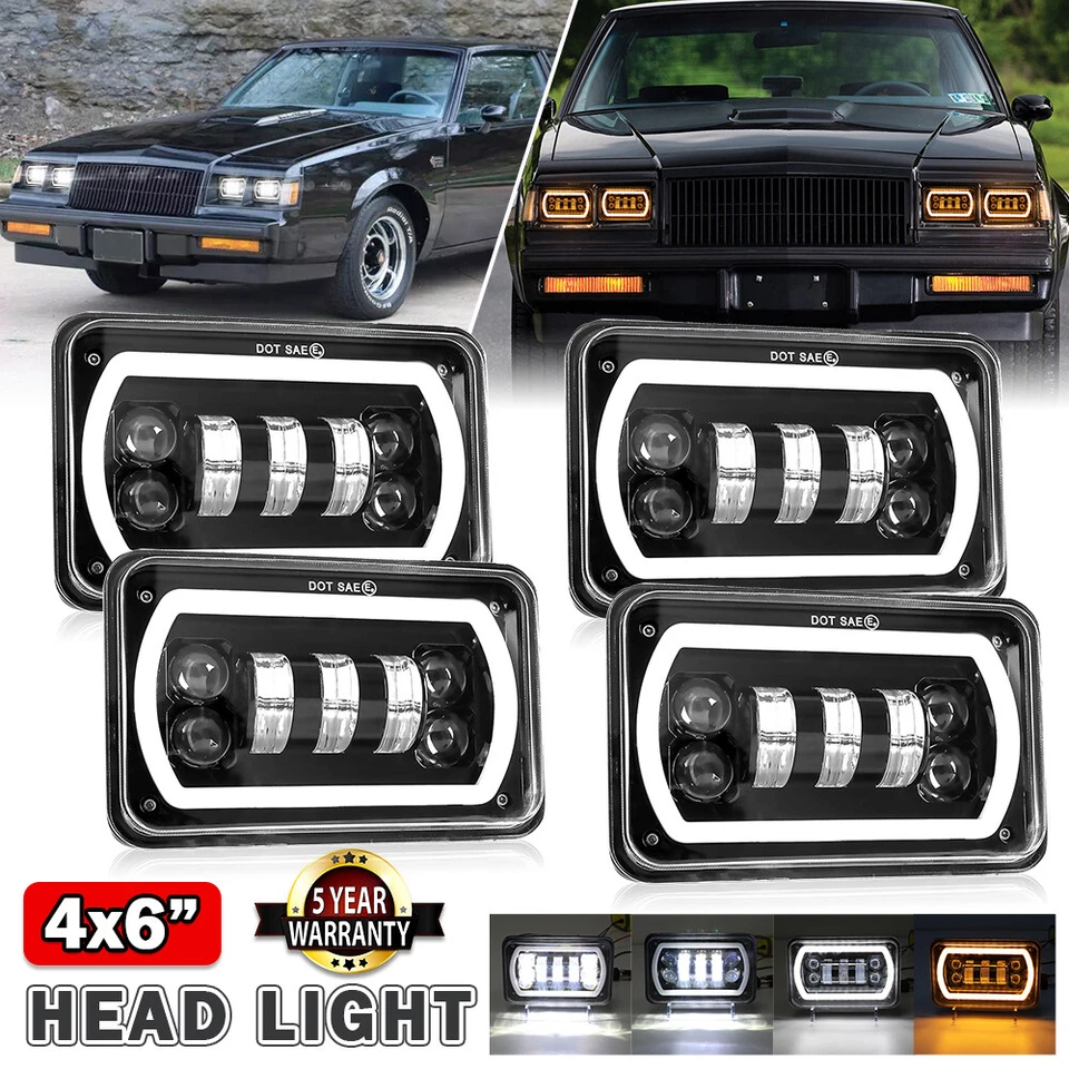 4PCS 4x6" LED Headlights Halo Ring DRL For 1982-1987 Buick Regal Grand National - Image 1 of 4