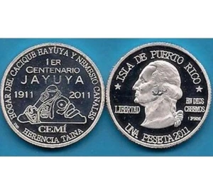Silver PESETA 100Años JAYUYA 2010 Puerto Rico Boricua Quarter LETRA FINA plata - Picture 1 of 6