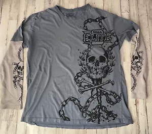 MMA Elite Camicia Uomo XXL Blu Grunge Termica Manica Lunga Maglietta Y2K Strato - Foto 1 di 16