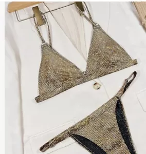 NWT Women Swimwear Shiny Sequins Female Swimsuit Two-Piece Bikini Set Large - Picture 1 of 3