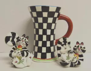 SALT AND PEPPER SHAKERS - COMICAL CATS BLUE SKY W/CHECKERED MUG(Nicole Engblom) - Picture 1 of 14