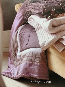 Laura Ashley Vintage Ribbon Silk Bedspread Throw Aubergine Embroidery - Picture 1 of 9