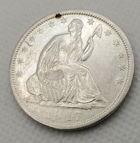1847-O SEATED LIBERTY HALF DOLLAR NEW ORLEANS MINT, AU/UNC DETAILS, CLEANED Cover
