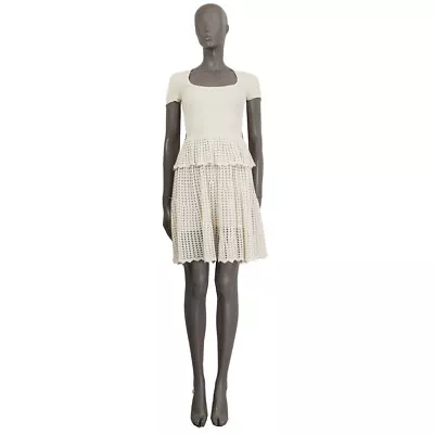 60711 auth Alexander McQueen кремовый ребристый и открытый вязаный пеплум платье S - Изображение 1 из 4