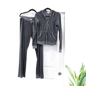 Juicy Couture Large Velvet Track Suit in Gray Y2K - Picture 1 of 10