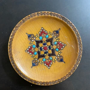 Vintage ART Wood Hand carved\Painted Decor Plate Wall Hanging 5" Random graphics - Picture 1 of 3