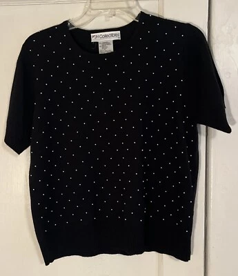 Женский свитер из овечьей шерсти JH Collection L черный с бисером короткий рукав мягкий слой - Изображение 1 из 4